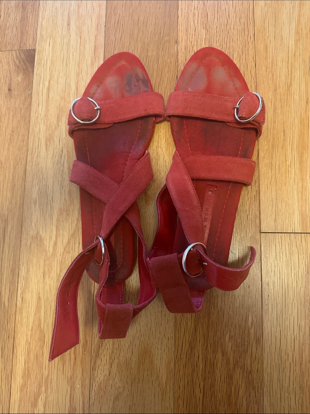 Red Suede Strappy Sandals